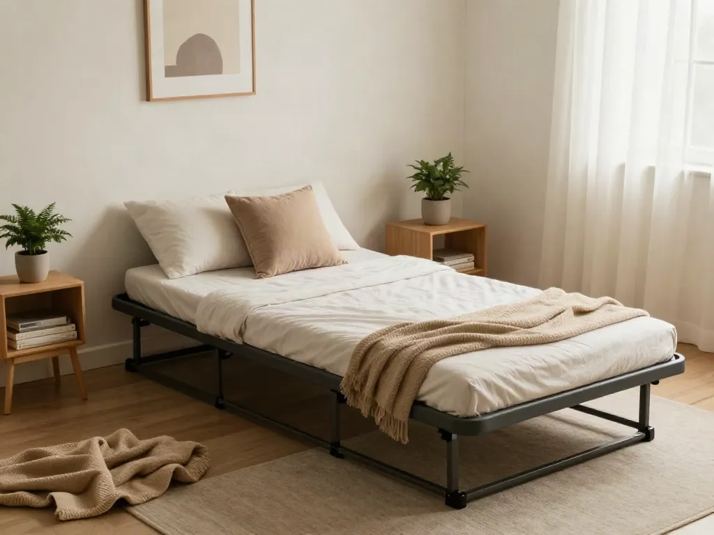 Elegant fold up bed in a cozy, beautifully decorated bedroom setting, showcasing space-saving design.