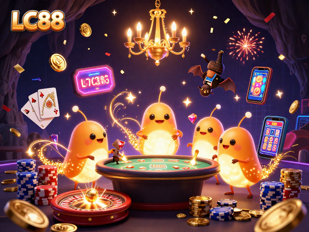 Experience thrilling gaming at LC88, where vibrant glowworms illuminate a dynamic cave casino.