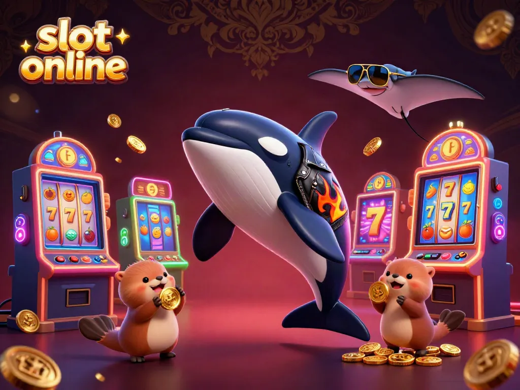 Experience the excitement of slot online with a colorful 3D illustration featuring cheerful sea creatures and casino elements.