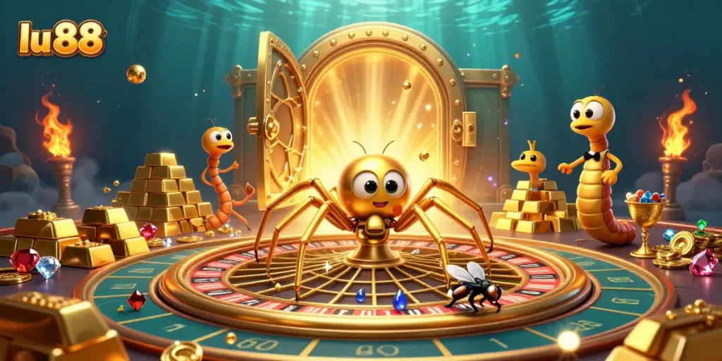 Experience excitement at lu 88's roulette wheel with animated characters and sparkling treasures